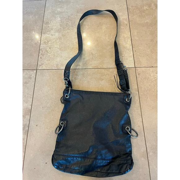 The Sak Black Leather Crossbody Purse Hobo Western Adjustable Strap Biker Zipper - Picture 3 of 13